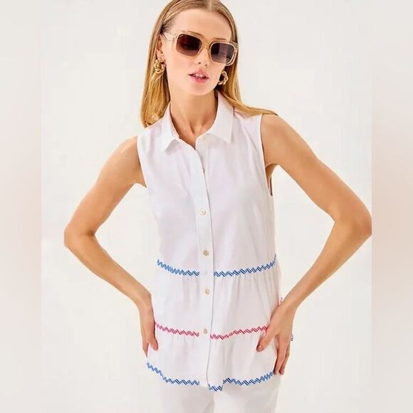 LILLY PULITZER Breah Sleeveless Button Down Shirt Size 6 - Picture 1 of 8